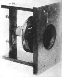 Bell's gallows telephone from 1875, the first telephone transmitter and receiver.