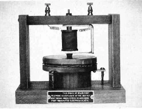 Illustration of the first Bell telephone from 1875, showing the transmitter and receiver.